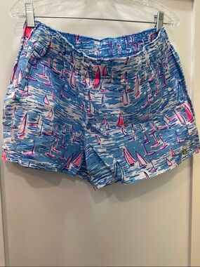 Lilly Pulitzer Blue and Pink Sailboat Print Athletic Shorts